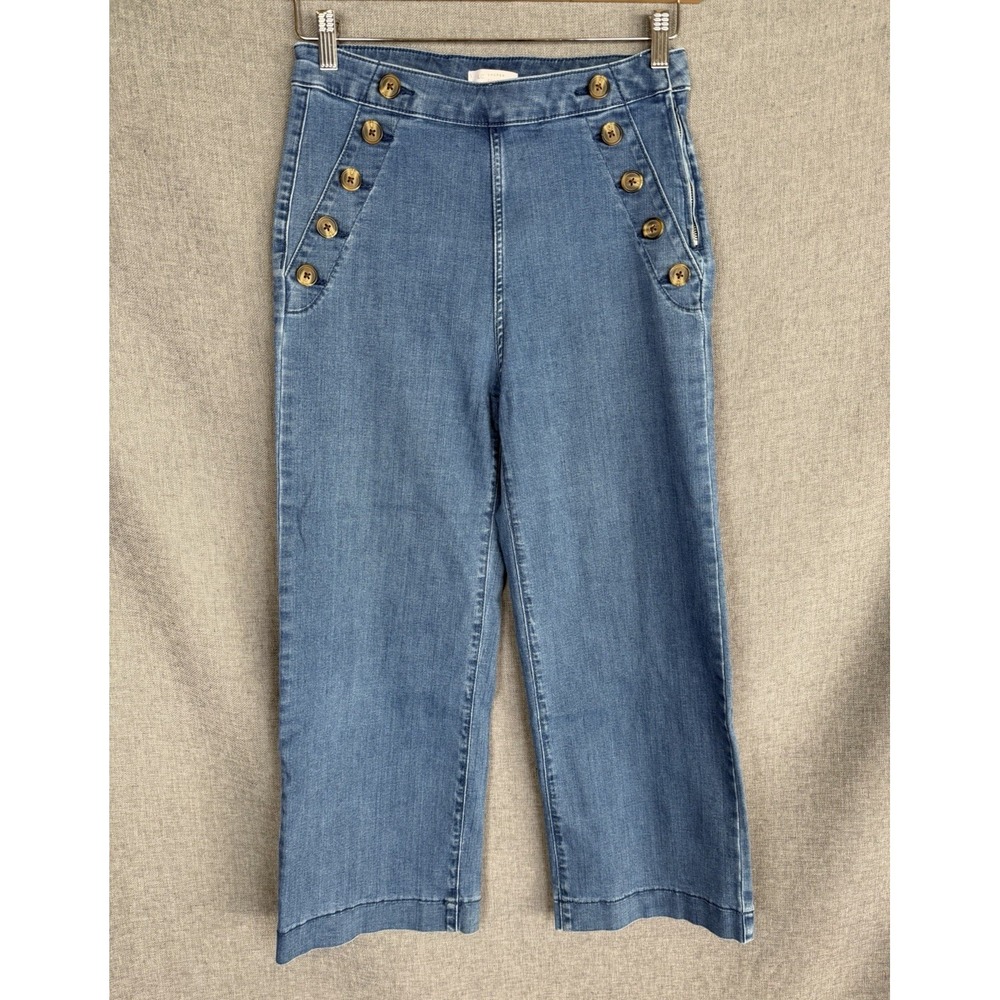 LC Lauren Conrad Sailor Jeans Super High Rise Wide Leg Ankle Medium Wash Size 8